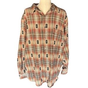 Vintage 90s Trespass Plaid Aztec Western Flannel Button Down. Size: 2XLT